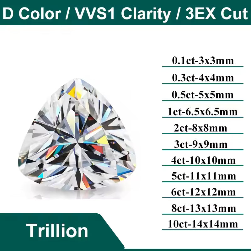 Moissanite Loose Stone D Color VVS1 GRA Certified 3mm-14mm 0.1CT-10CT - All Shapes