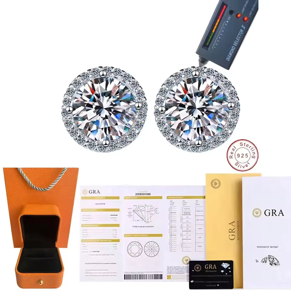 D VVS1 Moissanite Cluster Halo Stud Earrings – S925 Sterling Silver