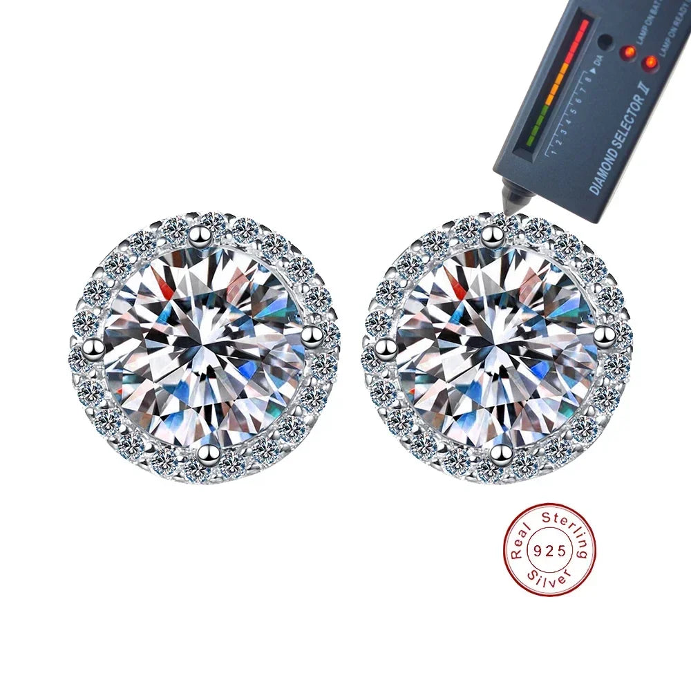 D VVS1 Moissanite Cluster Halo Stud Earrings – S925 Sterling Silver