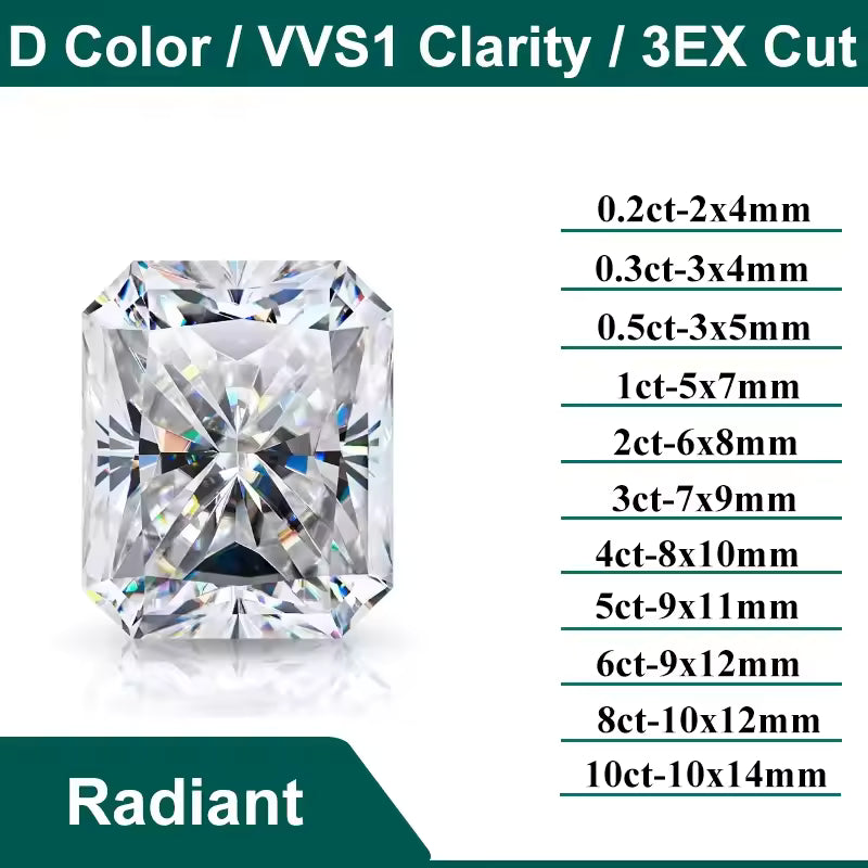 Moissanite Loose Stone D Color VVS1 GRA Certified 3mm-14mm 0.1CT-10CT - All Shapes