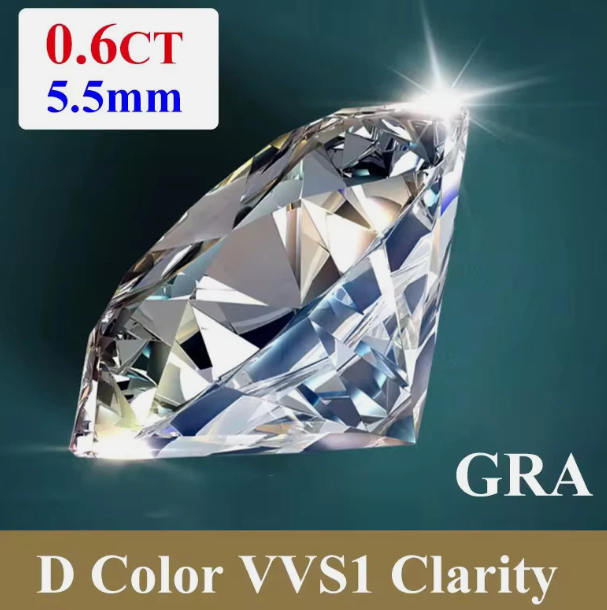 Premium D Color VVS1 Moissanite Loose Gemstone – Round Cut with GRA Certificate
