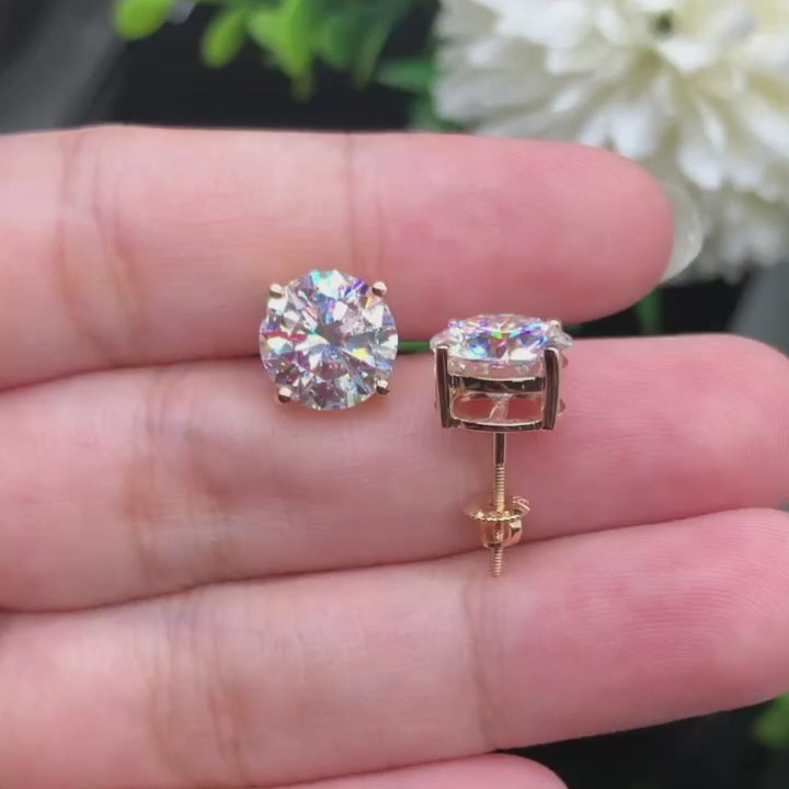 D Color VVS1 Moissanite Screw Back Stud Earrings – 925 Sterling Silver, 18K Gold Plated, GRA Certified