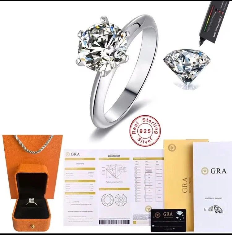 D Color VVS1 Moissanite Solitaire Engagement Ring – 925 Silver, Platinum Plated, GRA Certified