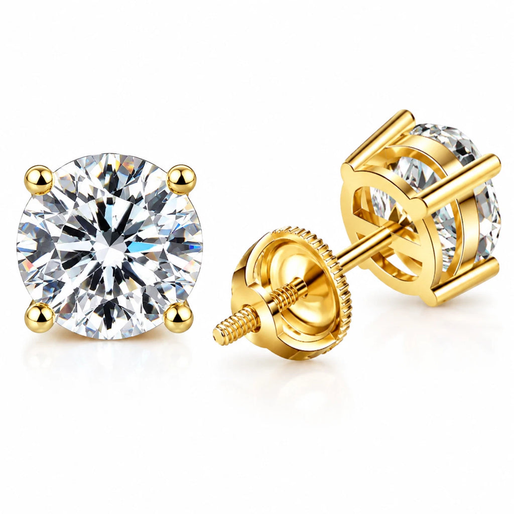 D Color VVS1 Moissanite Screw Back Stud Earrings – 925 Sterling Silver, 18K Gold Plated, GRA Certified