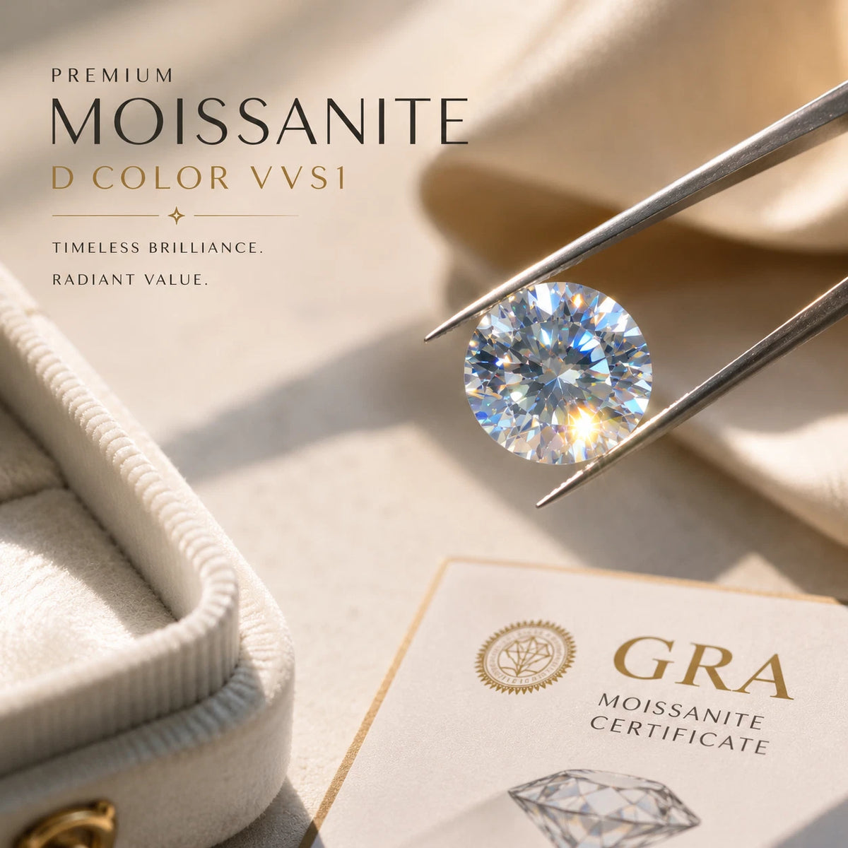 D Color VVS1 Moissanite Solitaire Engagement Ring – 925 Silver, Platinum Plated, GRA Certified
